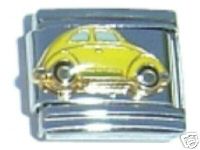 Yellow VW Beetle/Bug car - 9mm Italian charm - Click Image to Close